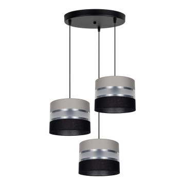 Luster na sajli CORAL 3xE27/60W/230V crno/sivo/mat krom pr. 45 cm