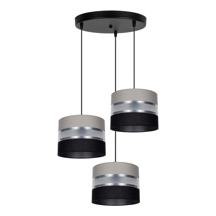 Luster na sajli CORAL 3xE27/60W/230V crno/sivo/mat krom pr. 45 cm