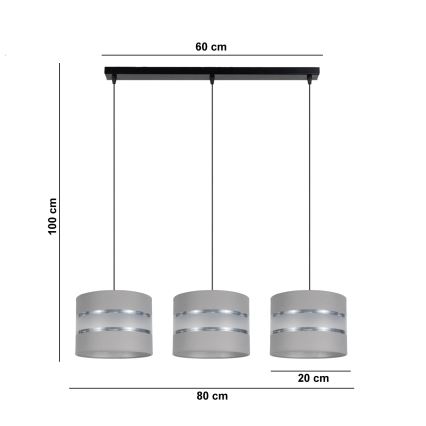 Luster na sajli CORAL 3xE27/60W/230V sivo