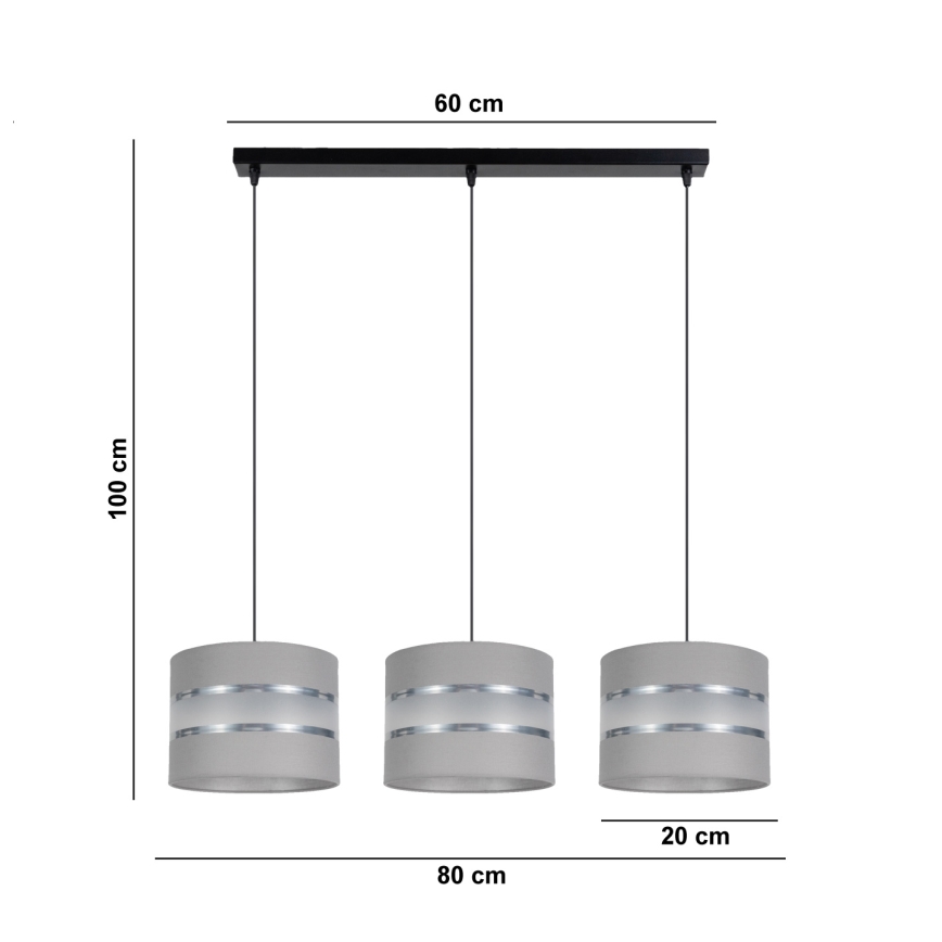 Luster na sajli CORAL 3xE27/60W/230V sivo