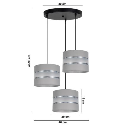 Luster na sajli CORAL 3xE27/60W/230V sivo
