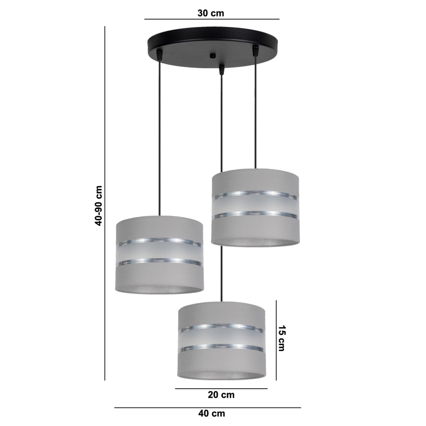 Luster na sajli CORAL 3xE27/60W/230V sivo