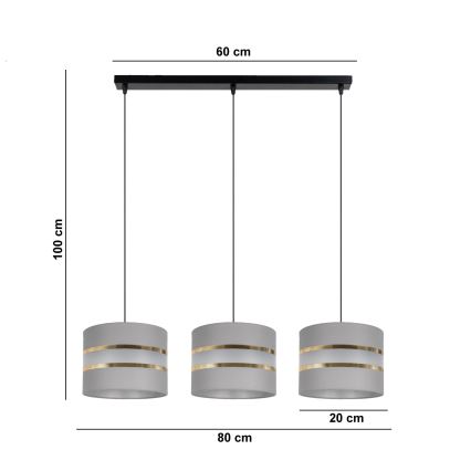 Luster na sajli CORAL 3xE27/60W/230V sivo