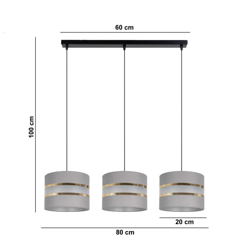 Luster na sajli CORAL 3xE27/60W/230V sivo