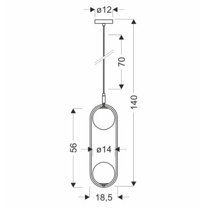 Luster na sajli CORDEL 2xG9/28W/230V crno/dimno crno
