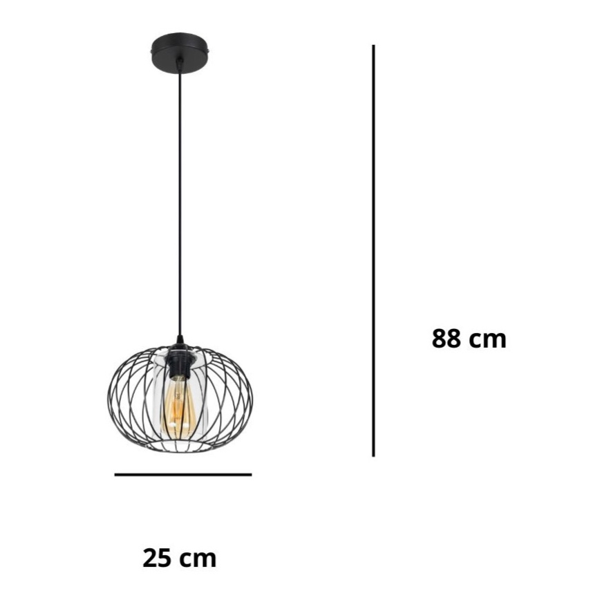 Luster na sajli CORRINI 1xE27/60W/230V pr. 25 cm crno/prozirna