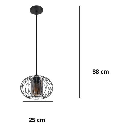 Luster na sajli CORRINI 1xE27/60W/230V pr. 25 cm crno/sivo