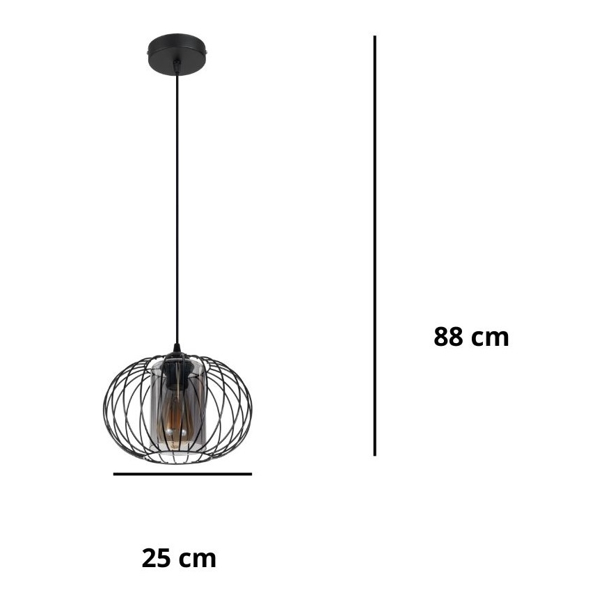 Luster na sajli CORRINI 1xE27/60W/230V pr. 25 cm crno/sivo