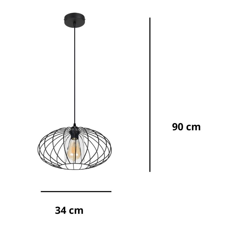 Luster na sajli CORRINI 1xE27/60W/230V pr. 34 cm crno/prozirna