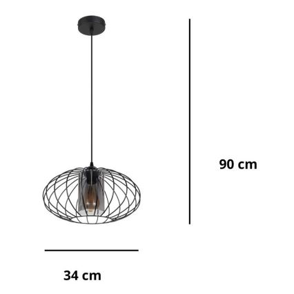 Luster na sajli CORRINI 1xE27/60W/230V pr. 34 cm crno/sivo