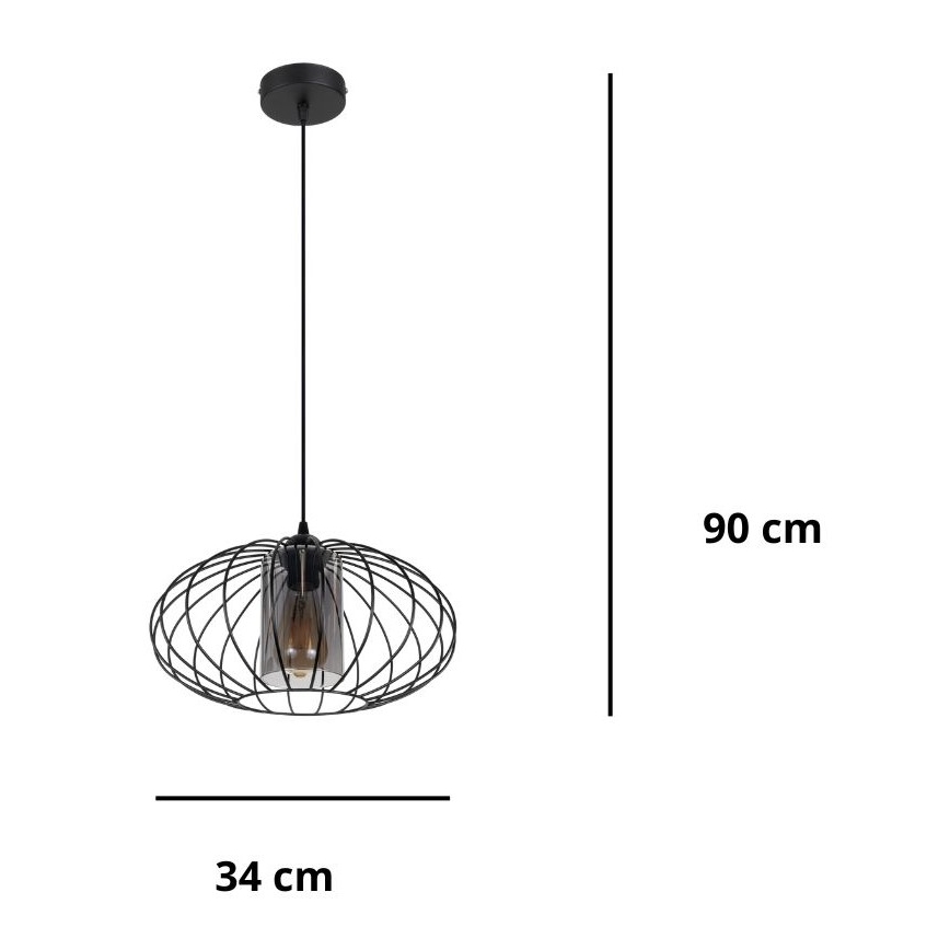 Luster na sajli CORRINI 1xE27/60W/230V pr. 34 cm crno/sivo