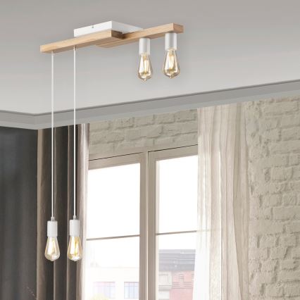 Luster na sajli CORTINA 4xE27/15W/230V bela/hrast