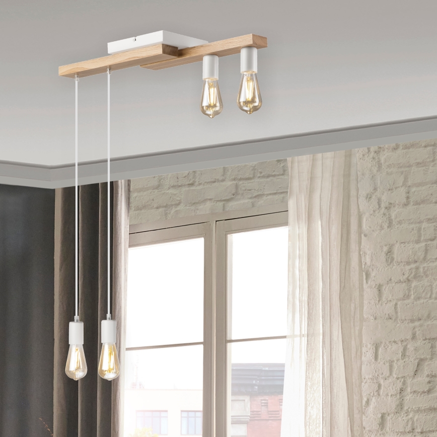 Luster na sajli CORTINA 4xE27/15W/230V bela/hrast