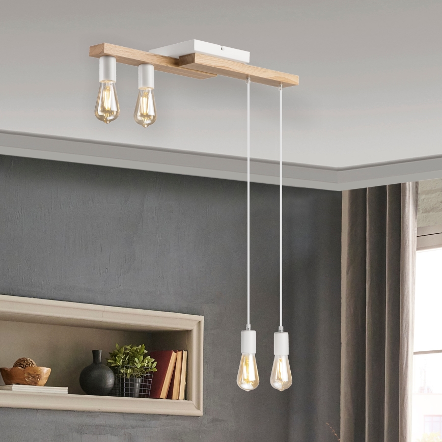 Luster na sajli CORTINA 4xE27/15W/230V bela/hrast