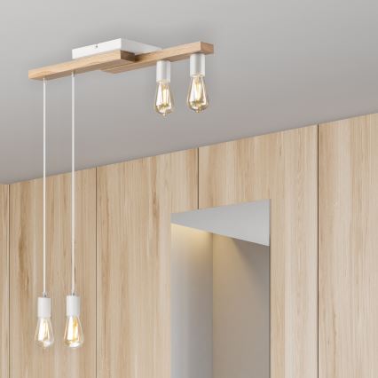 Luster na sajli CORTINA 4xE27/15W/230V bela/hrast