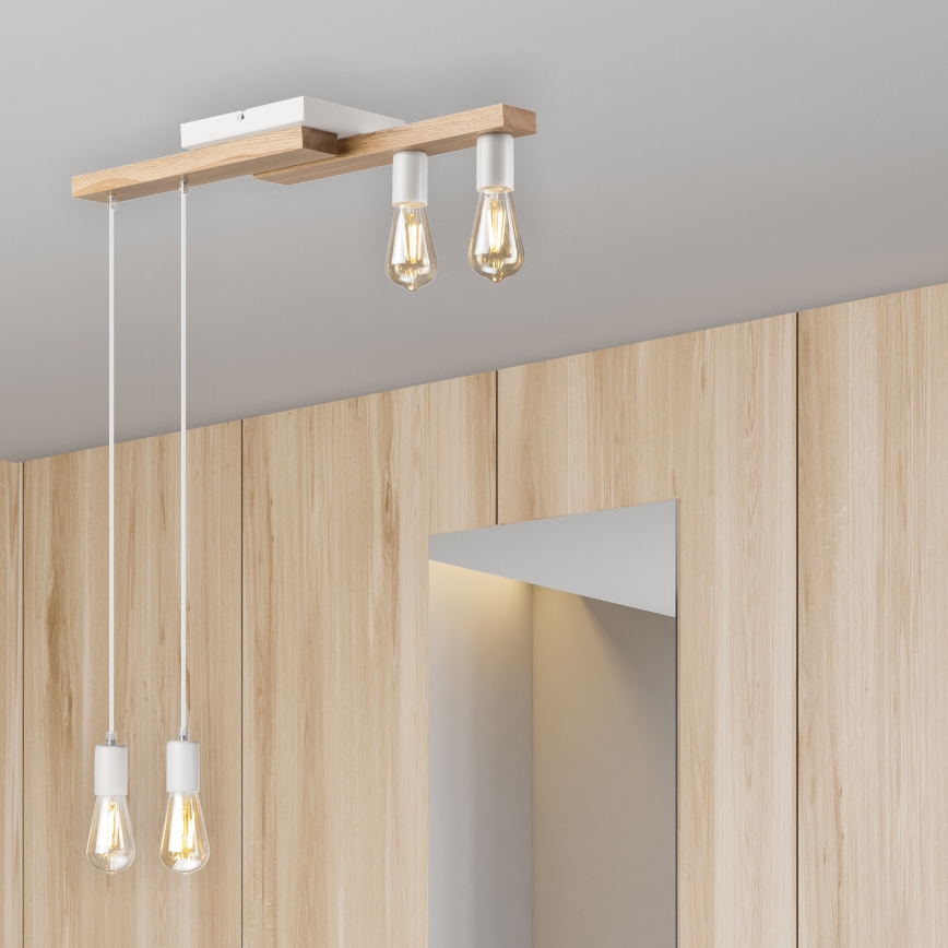 Luster na sajli CORTINA 4xE27/15W/230V bela/hrast