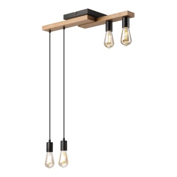 Luster na sajli CORTINA 4xE27/15W/230V crno/hrast