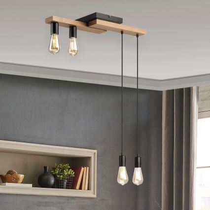 Luster na sajli CORTINA 4xE27/15W/230V crno/hrast