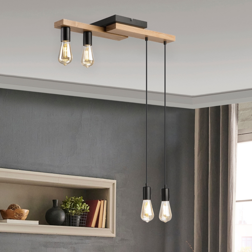 Luster na sajli CORTINA 4xE27/15W/230V crno/hrast