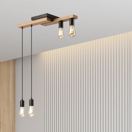 Luster na sajli CORTINA 4xE27/15W/230V crno/hrast