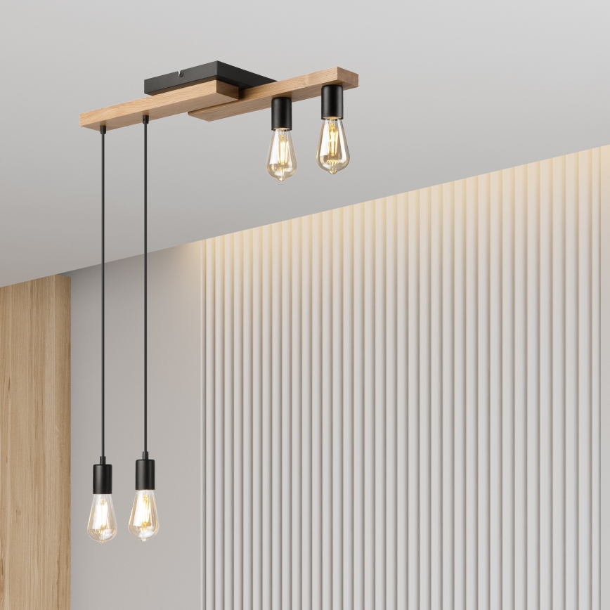 Luster na sajli CORTINA 4xE27/15W/230V crno/hrast