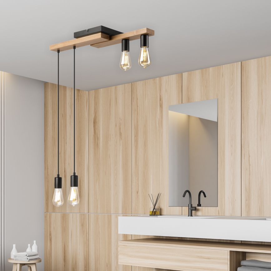 Luster na sajli CORTINA 4xE27/15W/230V crno/hrast