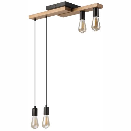 Luster na sajli CORTINA 4xE27/15W/230V crno/hrast