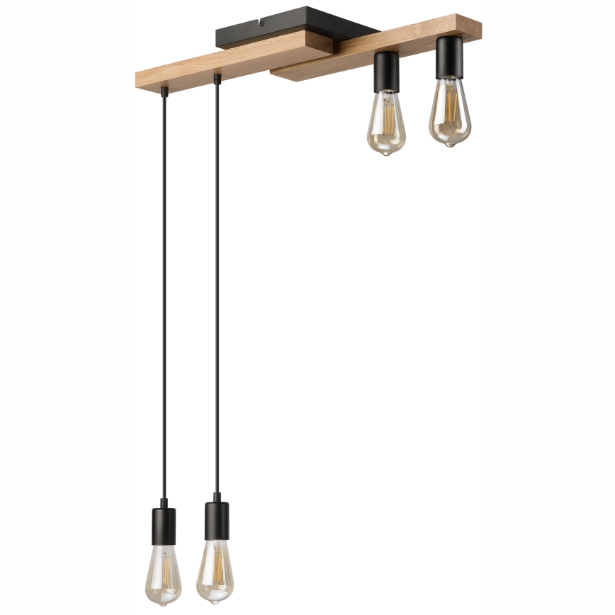 Luster na sajli CORTINA 4xE27/15W/230V crno/hrast