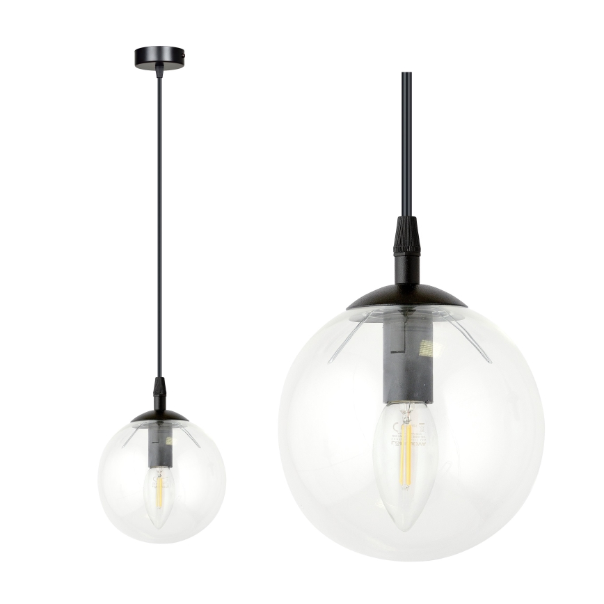 Luster na sajli COSMO 1xE14/10W/230V pr. 14 cm crno/prozirna