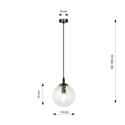 Luster na sajli COSMO 1xE14/10W/230V pr. 14 cm crno/prozirna