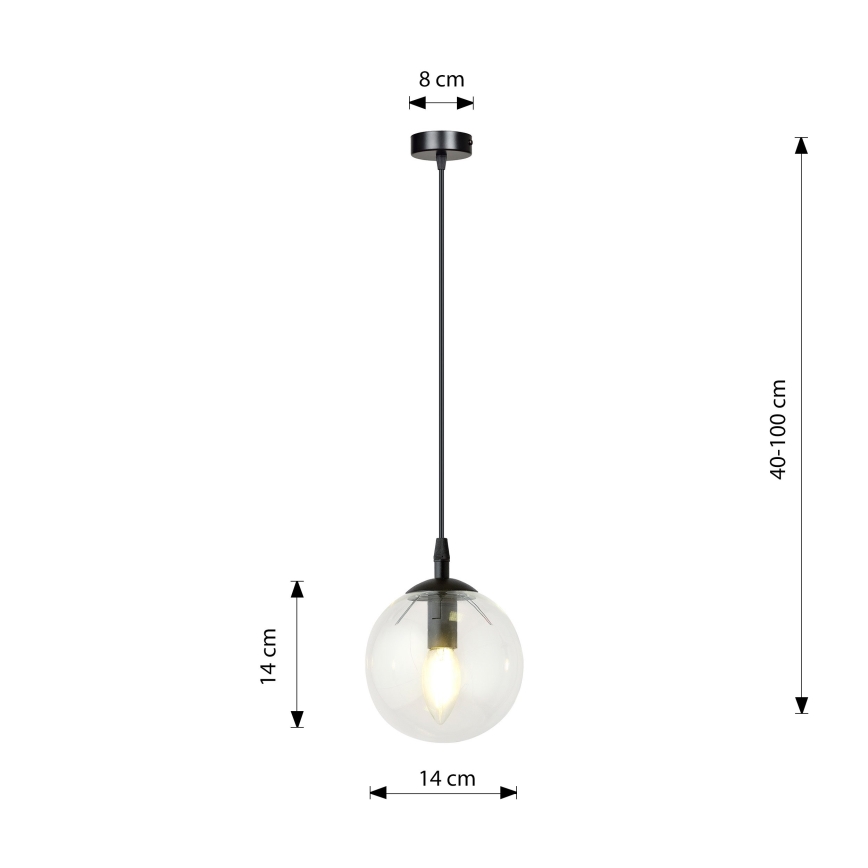 Luster na sajli COSMO 1xE14/10W/230V pr. 14 cm crno/prozirna
