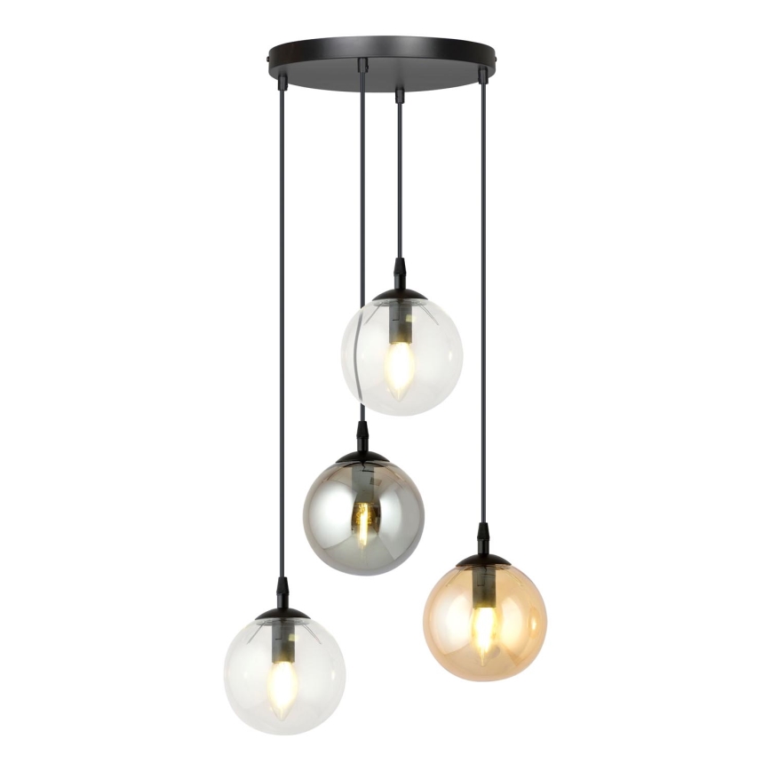 Luster na sajli COSMO 4xE14/10W/230V pr. 40 cm crno/sivo/bež/prozirna