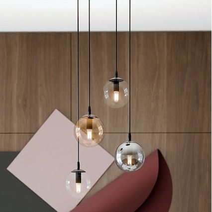 Luster na sajli COSMO 4xE14/10W/230V pr. 40 cm crno/sivo/bež/prozirna