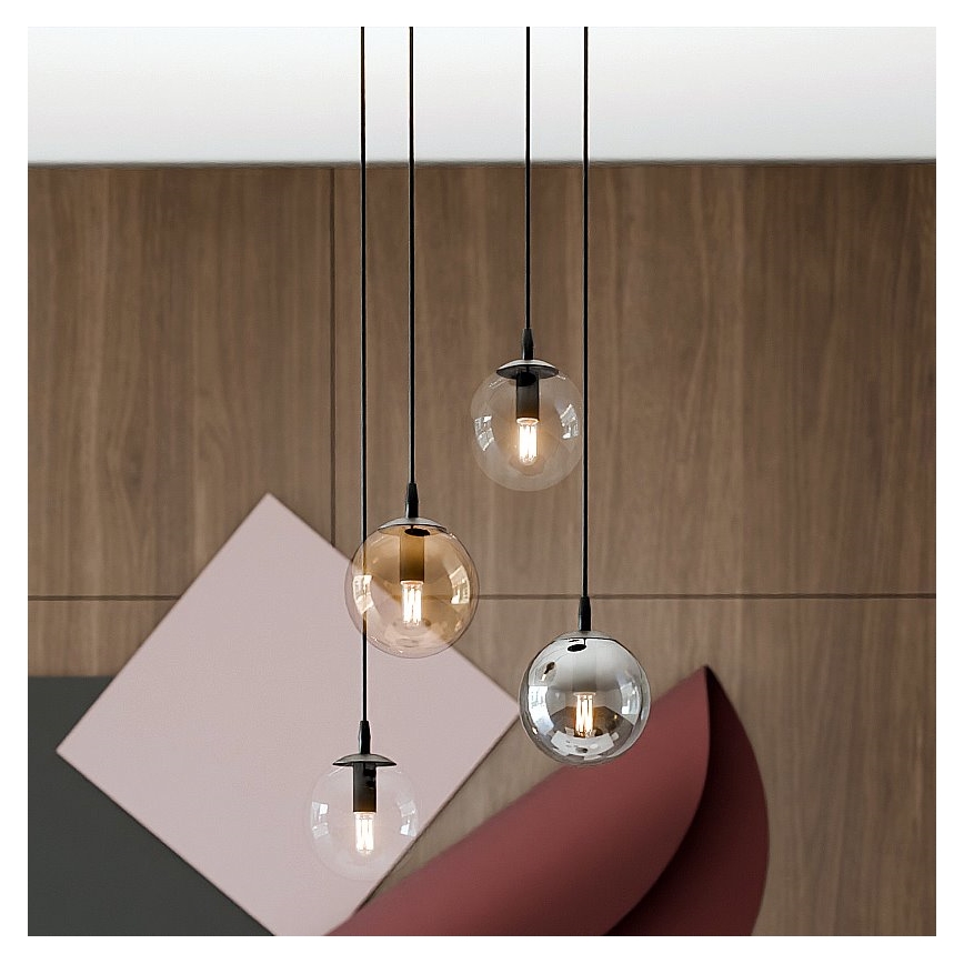 Luster na sajli COSMO 4xE14/10W/230V pr. 40 cm crno/sivo/bež/prozirna