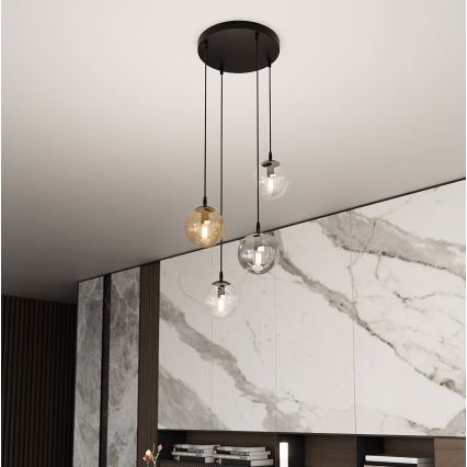 Luster na sajli COSMO 4xE14/10W/230V pr. 40 cm crno/sivo/bež/prozirna