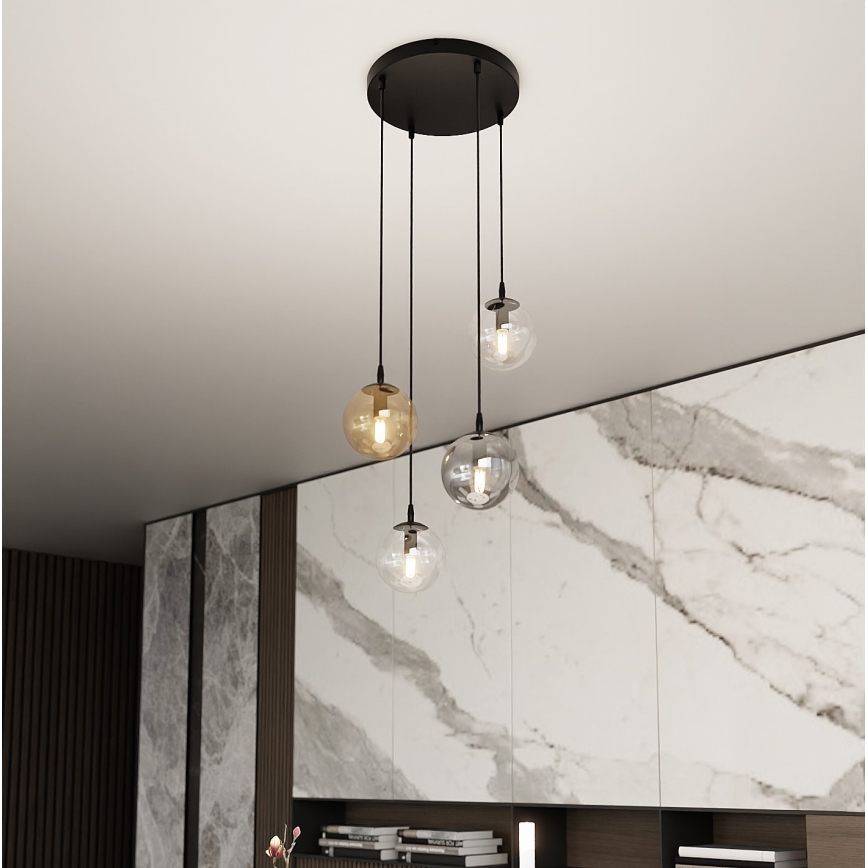 Luster na sajli COSMO 4xE14/10W/230V pr. 40 cm crno/sivo/bež/prozirna