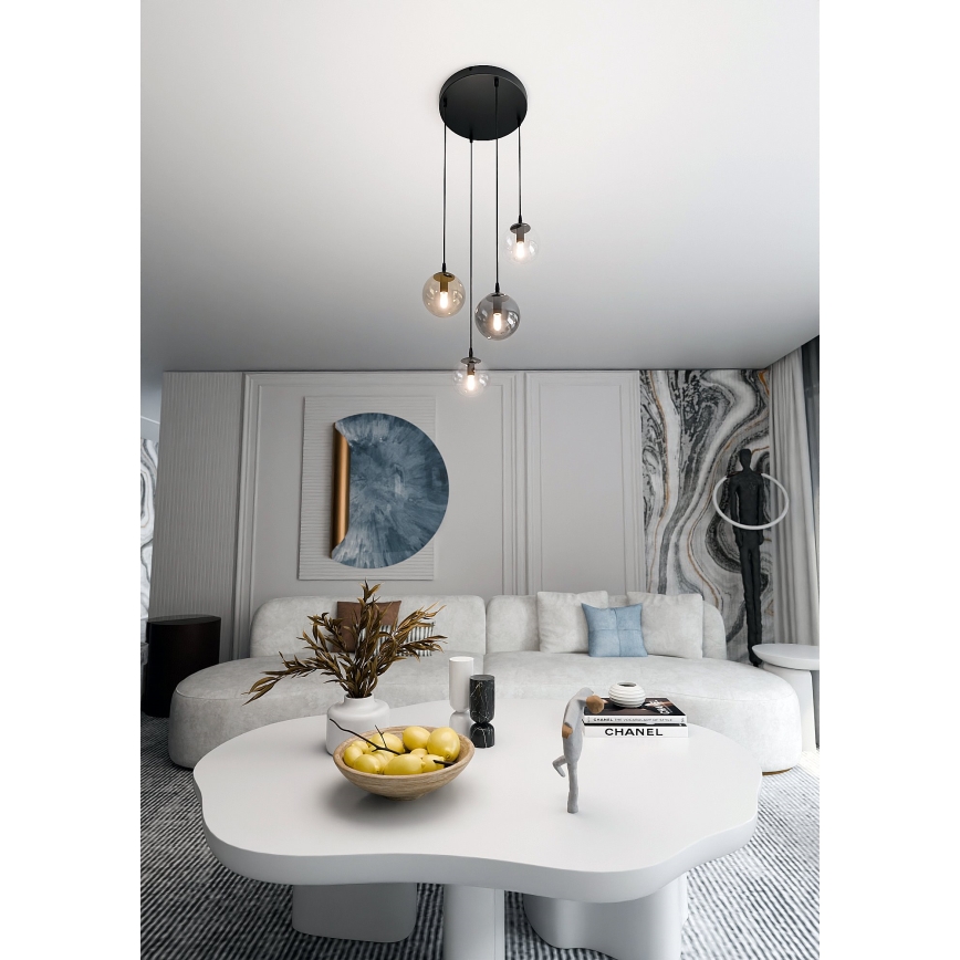 Luster na sajli COSMO 4xE14/10W/230V pr. 40 cm crno/sivo/bež/prozirna