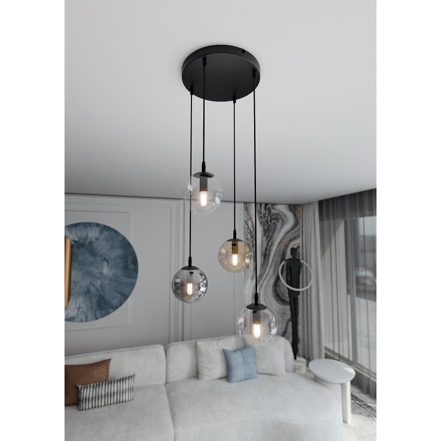 Luster na sajli COSMO 4xE14/10W/230V pr. 40 cm crno/sivo/bež/prozirna