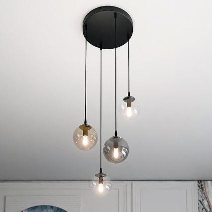 Luster na sajli COSMO 4xE14/10W/230V pr. 40 cm crno/sivo/bež/prozirna