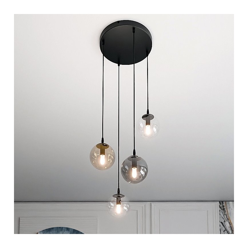 Luster na sajli COSMO 4xE14/10W/230V pr. 40 cm crno/sivo/bež/prozirna