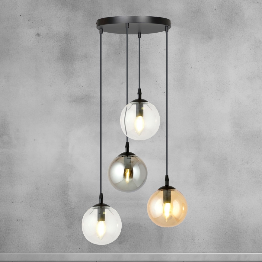 Luster na sajli COSMO 4xE14/10W/230V pr. 40 cm crno/sivo/bež/prozirna