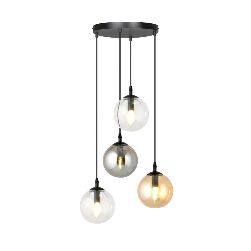 Luster na sajli COSMO 4xE14/10W/230V pr. 40 cm crno/sivo/bež/prozirna