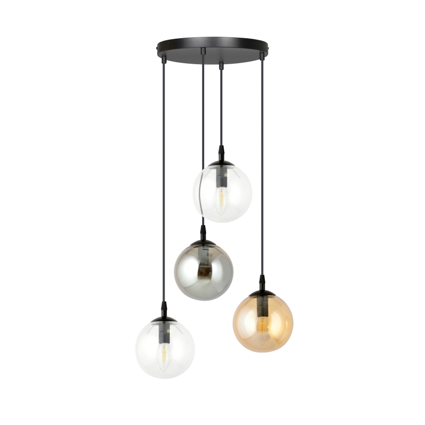 Luster na sajli COSMO 4xE14/10W/230V pr. 40 cm crno/sivo/bež/prozirna
