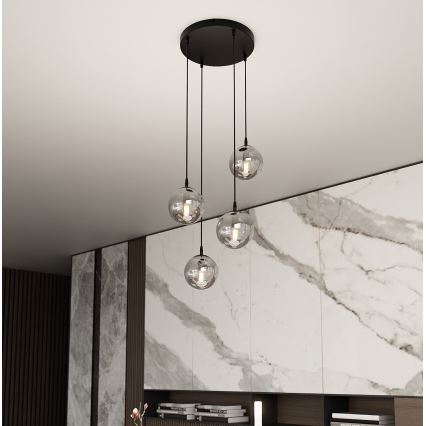 Luster na sajli COSMO 4xE14/10W/230V pr. 40 cm crno/sivo