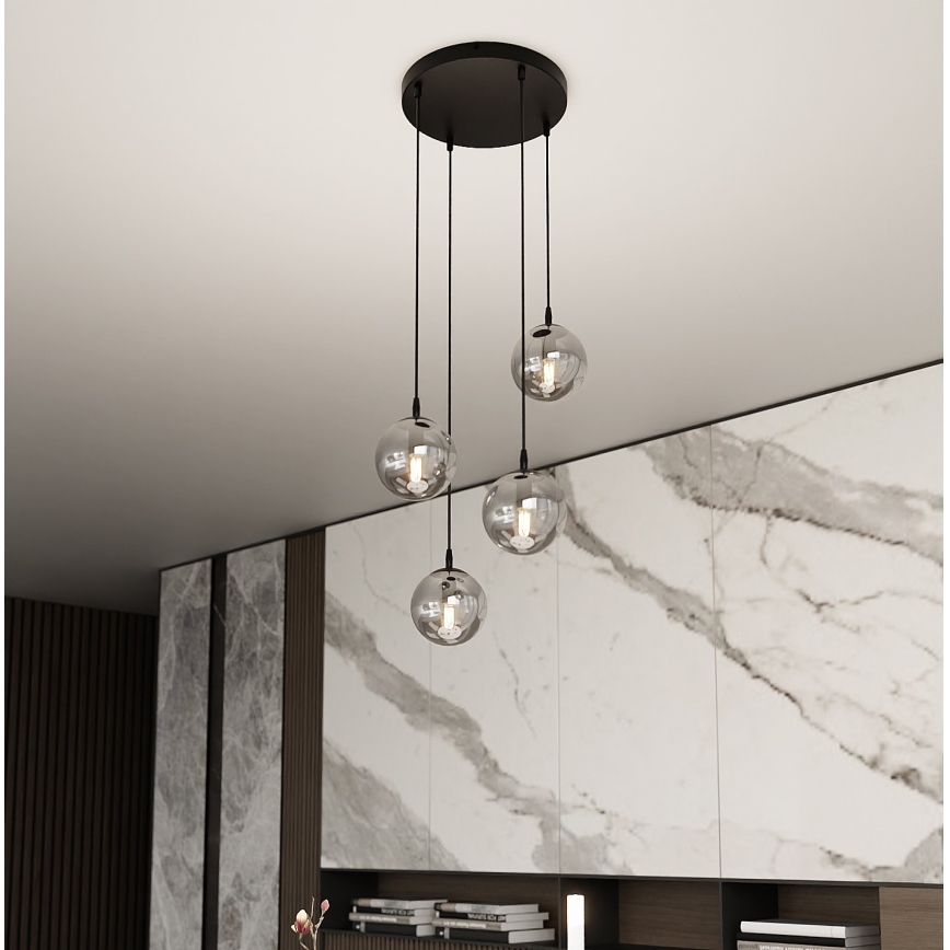 Luster na sajli COSMO 4xE14/10W/230V pr. 40 cm crno/sivo