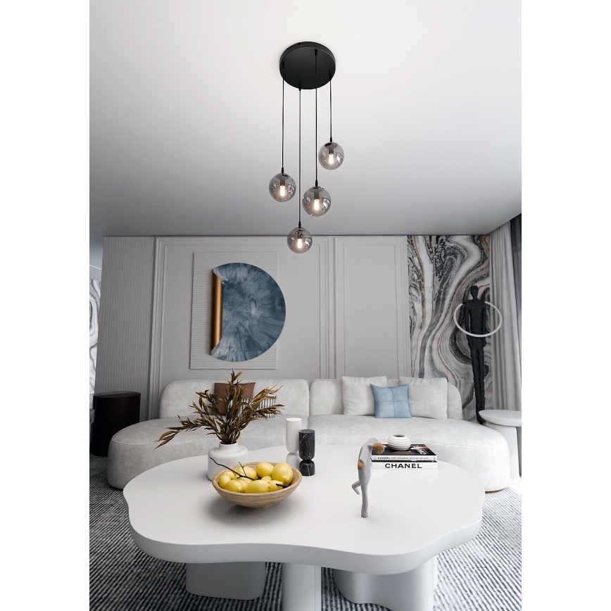 Luster na sajli COSMO 4xE14/10W/230V pr. 40 cm crno/sivo