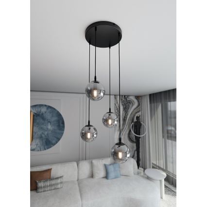 Luster na sajli COSMO 4xE14/10W/230V pr. 40 cm crno/sivo