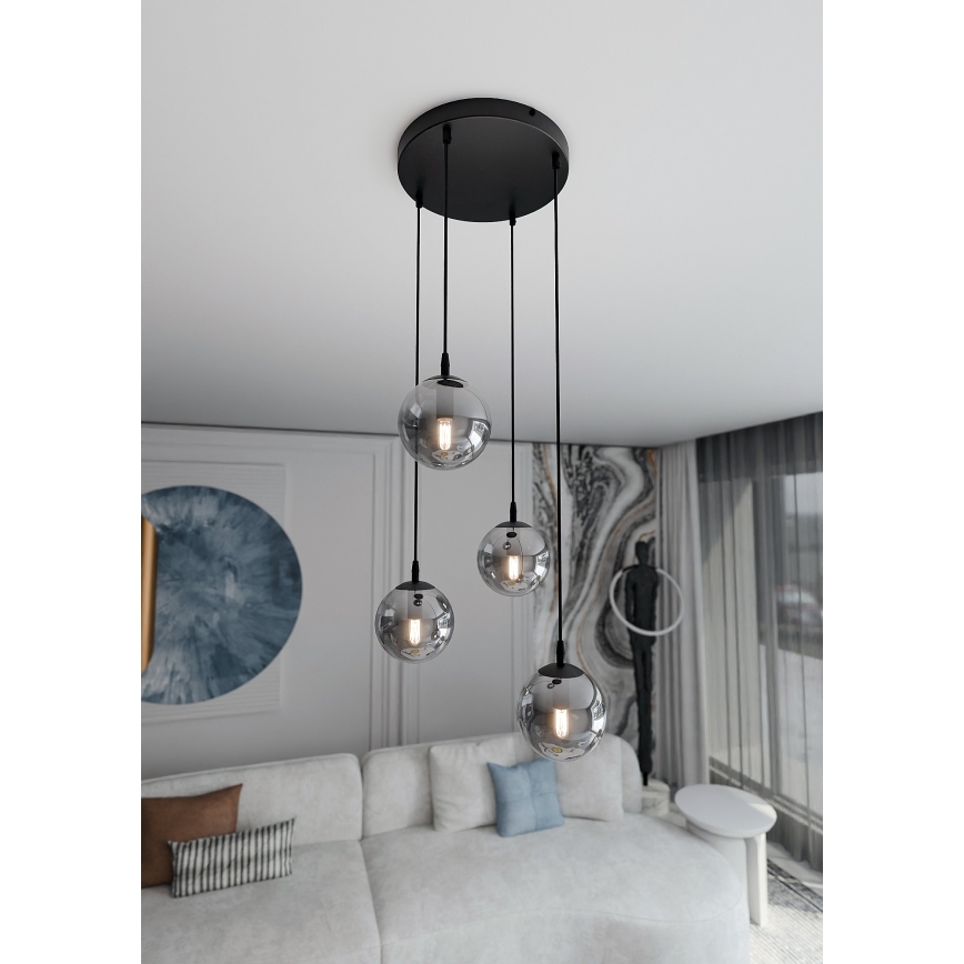 Luster na sajli COSMO 4xE14/10W/230V pr. 40 cm crno/sivo
