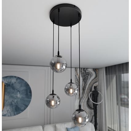 Luster na sajli COSMO 4xE14/10W/230V pr. 40 cm crno/sivo