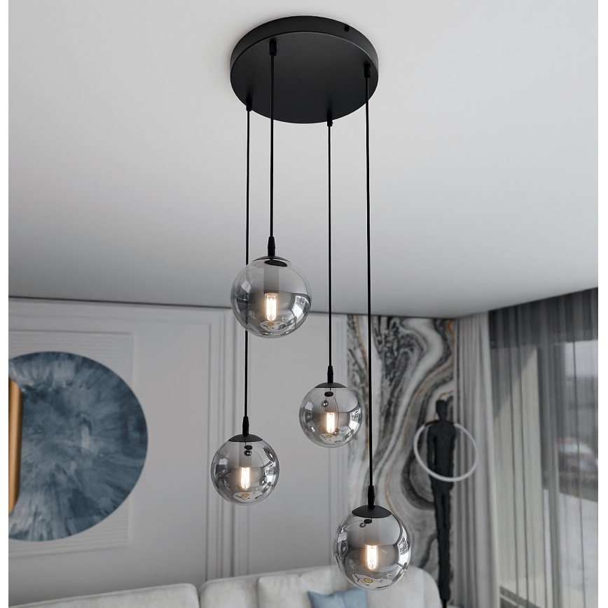 Luster na sajli COSMO 4xE14/10W/230V pr. 40 cm crno/sivo
